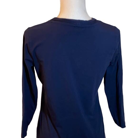 Women Talbots Navy Rayon Blend V-Neck with 3/4 Sleeves Small - Picture 3 of 6